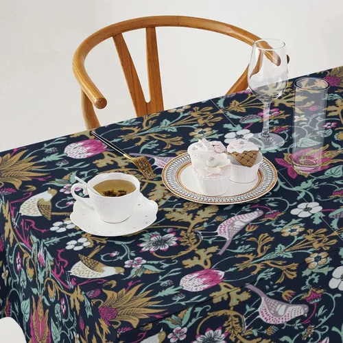 Vista 314 de Mantel Floral Retro de Pájaros, Diseño Original Bohemio William Morris Estampado Cubierta de Mesa para Hogar Picnic Fiesta Comedor Cocina William