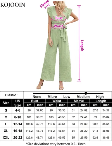 Vista 6 de KOJOOIN Sunmmer - Overol para mujer con cuello en V, holgado, sin mangas, irregular, pierna ancha, casual, para la playa