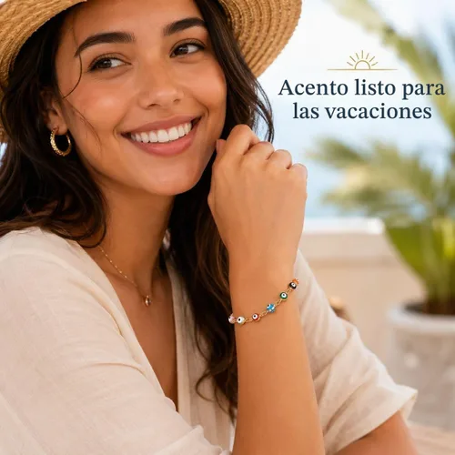 Vista 4 de choice of all Pulseras contra el mal de ojo azul, joyería Ojo Hamsa, delicadas pulseras de eslabones dorados para mujer, protección turca