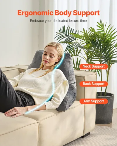 Vista 7 de VEVOR - Almohada de lectura, almohada grande para la espalda para sentarse en la cama con 3 bolsillos, almohada para sentarse en la cama con espuma