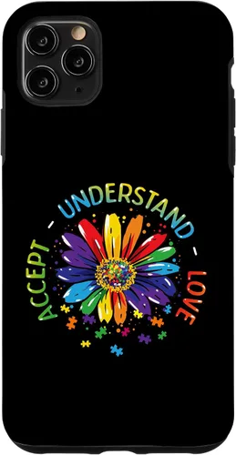 Vista 11 de Funda para iPhone 11 con diseño de flores ASD y arcoíris para concienciación sobre el autismo