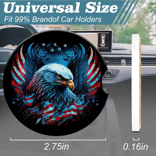 Vista 2 de Posavasos de coche con bandera del Águila Americana, posavasos para portavasos de coche, paquete de 2. Los posavasos antideslizantes absorbentes