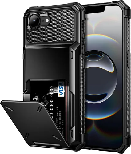 Vista 17 de Vofolen Funda compatible con iPhone 12, cartera 5G, 4 ranuras para tarjetas, tarjetero con bolsillo oculto, doble capa, cubierta trasera protectora