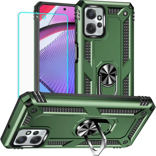 Vista 11 de Funda para Moto G Power 5G 2023 con protector de pantalla HD, funda protectora de grado militar con anillo (negro)
