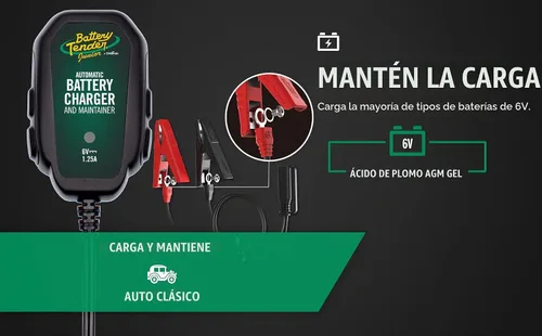 Vista 5 de Battery Tender Junior 6V, Cargador y Mantenedor de Batería de 1.25 AMP: Cargador Automático Completo de Batería Automotriz de 6V para Coches