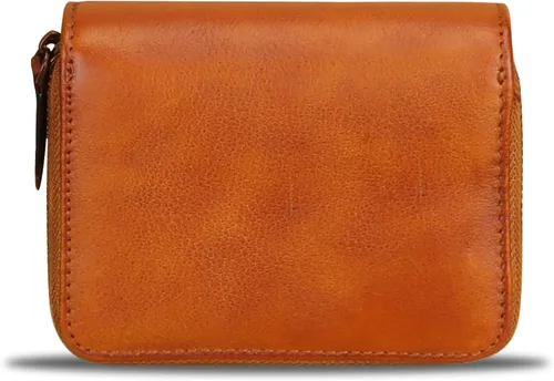 Vista 2 de Cartera de cuero genuino pequeño monedero para las mujeres RFID bloqueo hecho a mano carteras de embrague clip de dinero organizador de la tarjeta