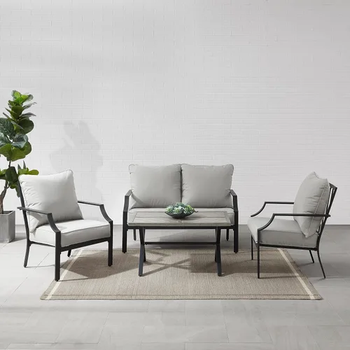 Vista 7 de Crosley Furniture Otto - Juego de muebles de patio de 4 piezas Chevron para exteriores, juegos de conversación para porche, negro mate con cojines