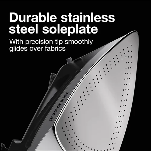 Vista 2 de Proctor Silex Plancha de vapor para ropa con suela de acero inoxidable duradera, 1500 vatios, cable retráctil de 8 pies, apagado automático de 3