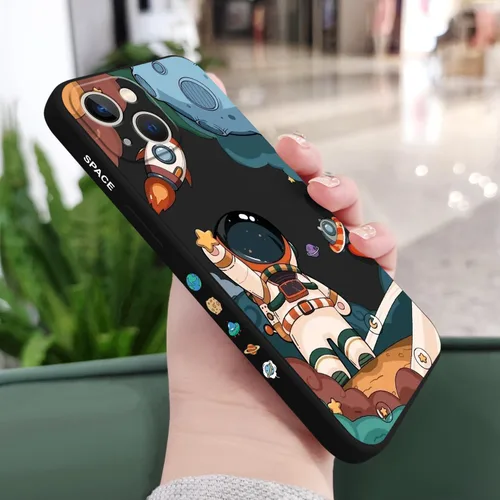 Vista 2 de LEECG Funda para iPhone 13 con diseño de mariposas y flores, diseño de astronauta, funda de teléfono con forro de microfibra suave, funda delgada
