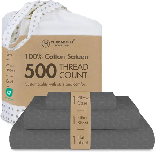Vista 43 de Threadmill - Sábanas de algodón de lujo para hotel, tamaño King, 100% algodón, 500 hilos con bolsillo profundo, ajuste cómodo, suaves y frescas