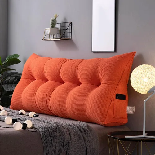 Vista 11 de Almohada triangular de cuña, respaldo de cabecera de vellón, cojín grande para reposo en cama, almohadas de lectura, almohada de apoyo de Azul
