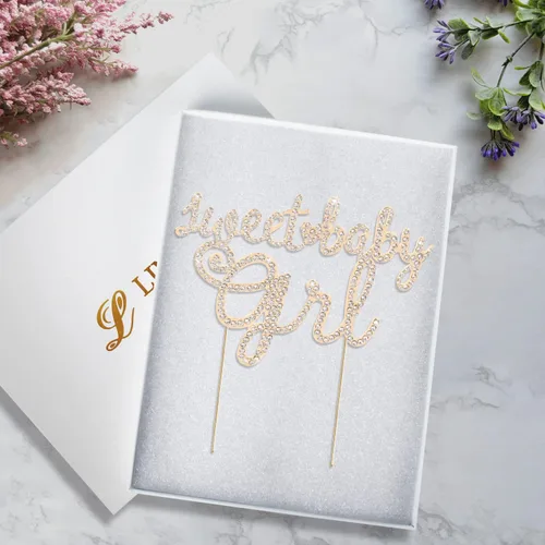 Vista 3 de LINGTEER Sweet Baby Girl - Decoración para pastel de diamantes de imitación – Saludos a la dulce niña, baby shower, hija, primer cumpleaños