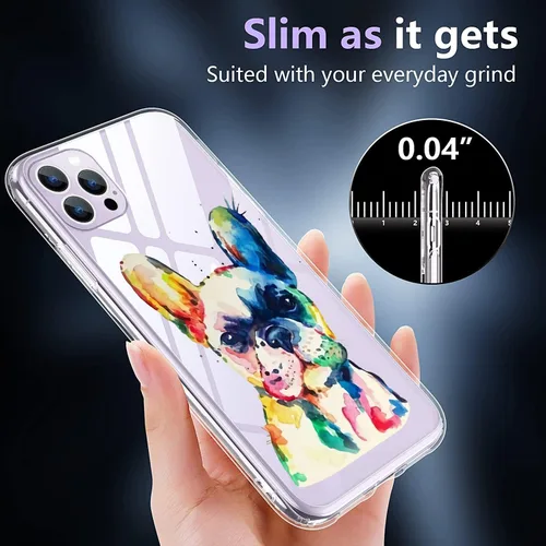 Vista 2 de Funda compatible con iPhone 14 Pro, funda de teléfono de Bulldog francés de acuarela, TPU suave, a prueba de golpes, transparente, regalo