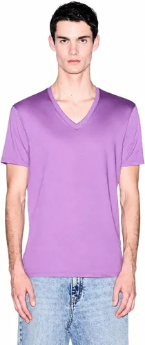Vista 25 de Armani Exchange Camiseta de manga corta con cuello en V de algodón Pima para hombre Beacon Blue