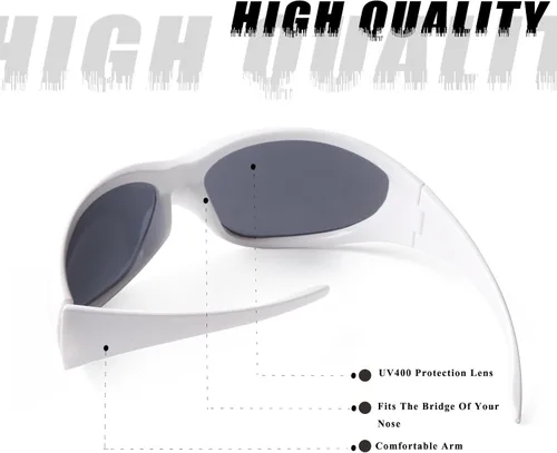 Vista 3 de VIA LEECA Gafas de sol futuristas de gran tamaño para mujeres y hombres, accesorios de estilo alienígena Y2K para fiestas