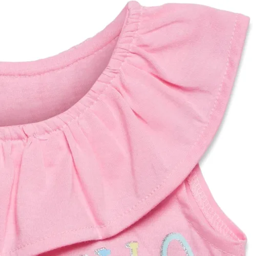Vista 11 de Disney Minnie Mouse - Conjunto de camiseta floral arcoíris y pantalones cortos de cambray, tallas de bebé a niño grande (12 meses - 14-16)