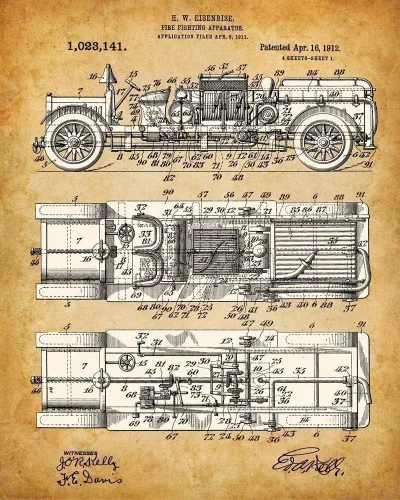 Vista 5 de Impresiones artísticas originales de bomberos, juego de cuatro fotos (8 x 10) sin marco, hace una gran decoración de estación de bomberos y regalo