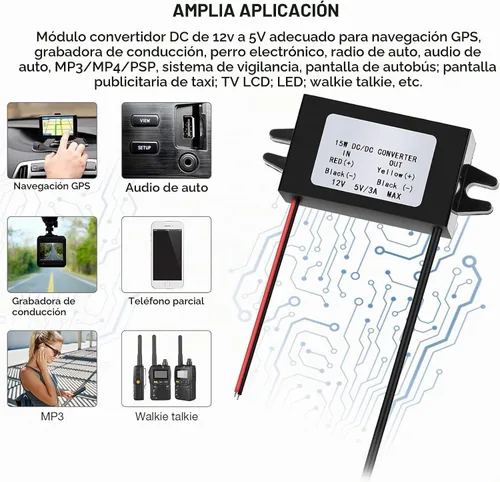 Vista 8 de Weewooday - Convertidor de CC de 2 piezas, 12 V a 5 V, 3 A, 15 W, USB dual, negro, tipo C