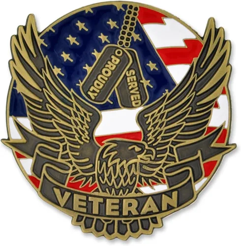 Vista 9 de PinMart Pin de veterano – Pin patriótico americano de solapa o sombrero – Orgulloso de ser retirado ejército, marina, fuerza aérea o cuerpo