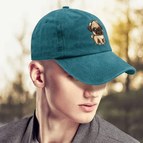 Vista 4 de Sombrero de papá con diseño de carlino y perro, para mujer, estilo vintage, ajustable