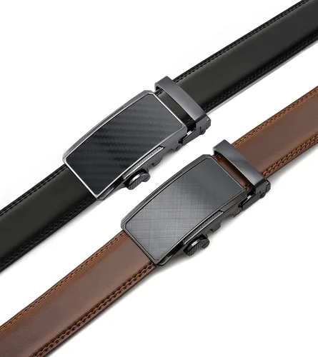 Vista 4 de CHAOREN Cinturón de vestir de cuero para hombre, paquete de 2 unidades, cinturón de trinquete para hombre para camisa de vestir y pantalones