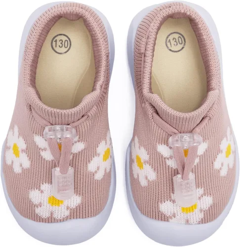 Vista 3 de MORENDL Zapatos de calcetín para caminar para bebé, 2 pies pequeños, pantuflas para niños pequeños, niñas y niños, suela suave, antideslizante