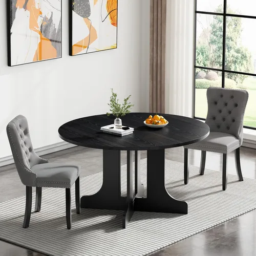 Vista 110 de Juego de mesa de comedor extensible marrón de 63 a 78.74 pulgadas para 4, juego de mesa de comedor de 5 piezas con 4 sillas, mesa de cocina