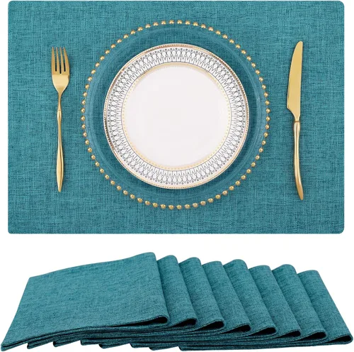 Vista 10 de homing - Juego de 4 manteles individuales de algodón y lino, manteles de tela lavables para mesa de comedor de estilo rústico para interiores y Negro