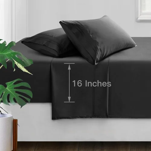 Vista 66 de Manyshofu Juego de sábanas de tamaño individual con bolsillos extra profundos, sábanas y fundas de almohada de 1800 hilos de lujo para hotel, juego