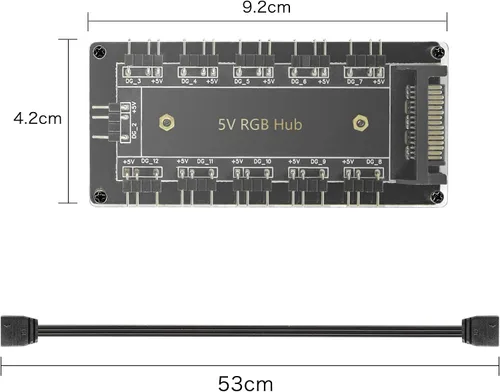 Vista 5 de YACSEJAO 5V 3Pin RGB LED Splitter 10-Port 3Pin LED Hub Controlador con cable de extensión de 50CM