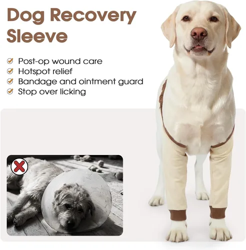 Vista 3 de DENTRUN Manga de pierna para cirugía de perro para patas delanteras, protector de rodilla para codo, manga para dejar de lamer, ajuste cómodo