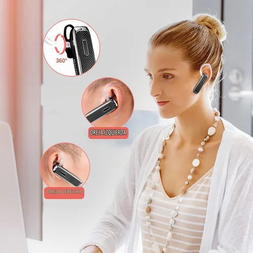 Vista 4 de Auricular Bluetooth, manos libres, auricular Bluetooth inalámbrico con 18 horas de reproducción y micrófono con cancelación de ruido para iPhone