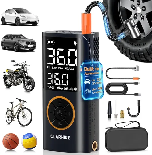Vista 13 de OlarHike Compresor de aire portátil para inflador de neumáticos, sistema de manguera dual inteligente, bomba de aire automática para neumáticos