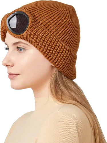 Vista 3 de JUQLQUJ Gorro con gafas para hombre y mujer, unisex, de punto de calavera lisa