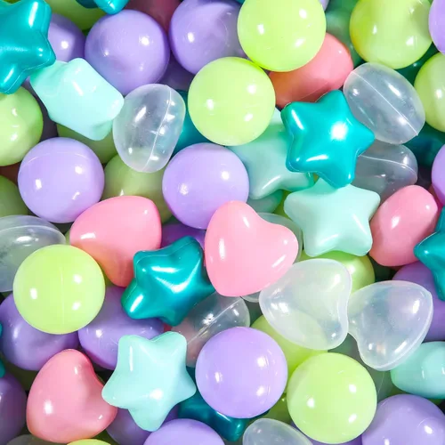 Vista 15 de STARBOLO Pelotas de bolas con forma de corazones de estrella para niños pequeños – 50, 100, 200, 500, bolas de juguete de plástico, formas