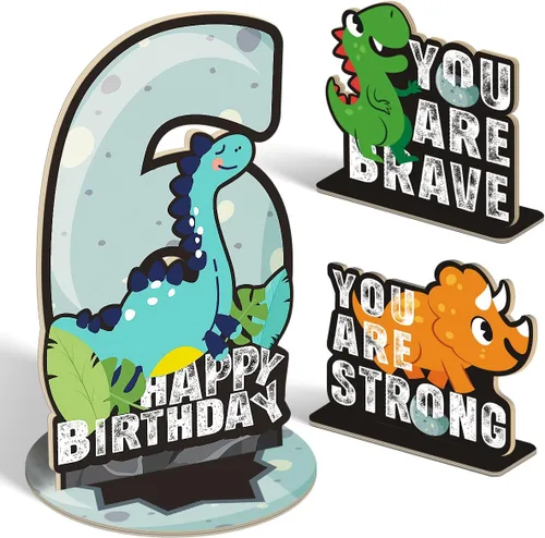 Vista 30 de Juego de 3 piezas de dinosaurios con signo de número de 2º cumpleaños, decoración de mesa de dinosaurios para niños y niños de 2º cumpleaños