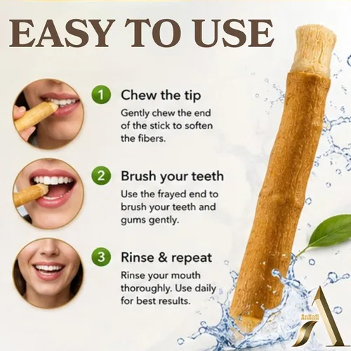 Vista 3 de AnNafi® Siwak Miswak Stick Meswak Arak Peelu - Palo de masticar con sabor natural, cepillo orgánico sellado al vacío, cepillo de dientes de hierbas