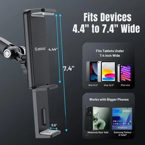 Vista 2 de Soporte para tablet para parabrisas de tablero de automóvil, se adapta a dispositivos de 4.5 a 7.25 pulgadas Montaje flexible en salpicadero