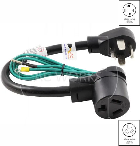 Vista 2 de AC WORKS Adaptador de salida de pared para secadora de 30 amperios y 4 clavijas (para enchufe de secadora de 30 A de 3 clavijas)