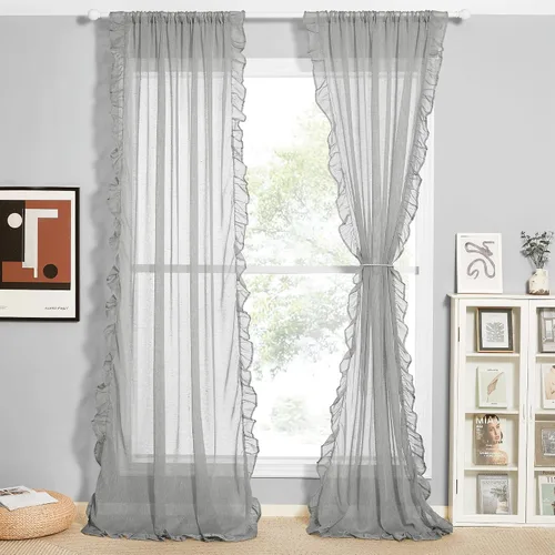 Vista 24 de RYB HOME Cortinas traslúcidas grises – Cortinas semitransparentes mezcladas de lino para privacidad, cortinas de ventana, reducción de luz para sala