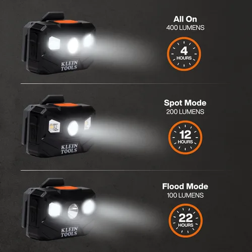Vista 3 de Klein Tools 56048 Linterna frontal LED recargable, correa de tela ajustable, 400 lms, tiempo de funcionamiento durante todo el día, para el trabajo