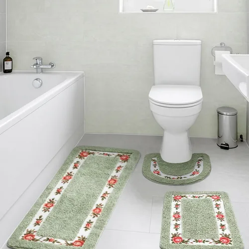 Vista 9 de Drydiet Juego de 3 alfombras de baño con rosas y flores coquetas, decoración floral para baño, dormitorio, sala de estar, tapete de baño floral Azul