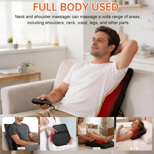 Vista 3 de Masajeador de Espalda con Calor, Masajeador de Espalda y Cuello para Alivio del Dolor de Tejido Profundo, Almohada de Masaje de Amasamiento 3D