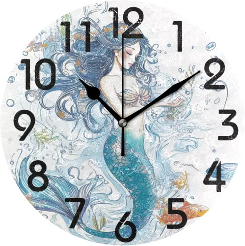 Vista 16 de Reloj de pared redondo retro de otoño con dos gnomos y calabaza de 10 pulgadas, funciona con pilas, reloj de escritorio analógico silencioso sin