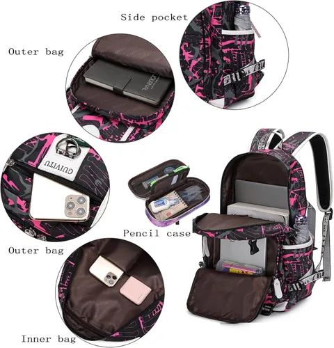 Vista 5 de GUIVITU Mochila infantil para niñas, mochila escolar para niños, mochila casual con bolsa de almuerzo, Rosado, talla única , Mochilas Daypack