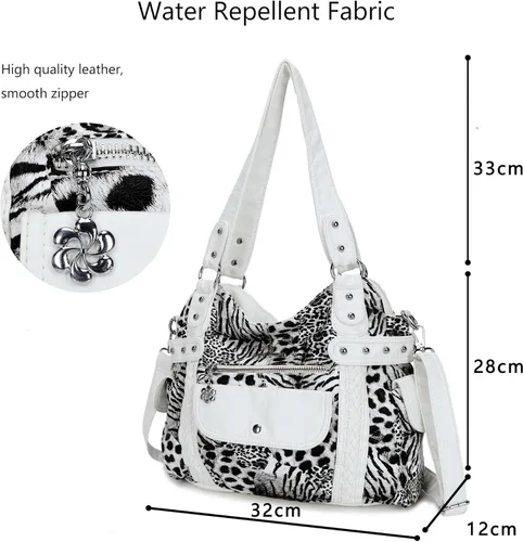 Vista 2 de Angel Barcelo - Bolsa de hombro amplia para mujer, diseño Hobo, cuero lavado