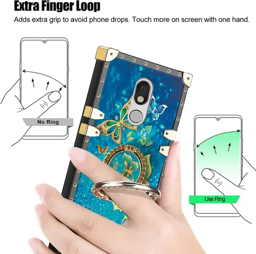 Vista 3 de nancheng Funda cuadrada para LG Stylo 5: Funda de teléfono con patrón de moda para niñas y mujeres con correa de soporte de anillo Funda protectora