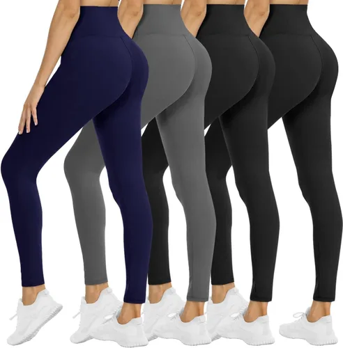 Vista 41 de NexiEpoch - Paquete de 4 leggings suaves para mujer, con bolsillos, control de abdomen y cintura alta, pantalones capri para yoga y ejercicio