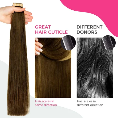 Vista 19 de Extensiones de cabello Lashey de 14 pulgadas; extensiones de cabello humano real lacio color negro azabache con trama adhesiva para mujeres, 20