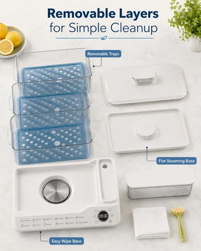 Vista 8 de Vaporizador eléctrico de alimentos de 24 litros, vaporizador digital de 3 niveles con inicio de retraso de 24 horas, mantiene el calor, tanque